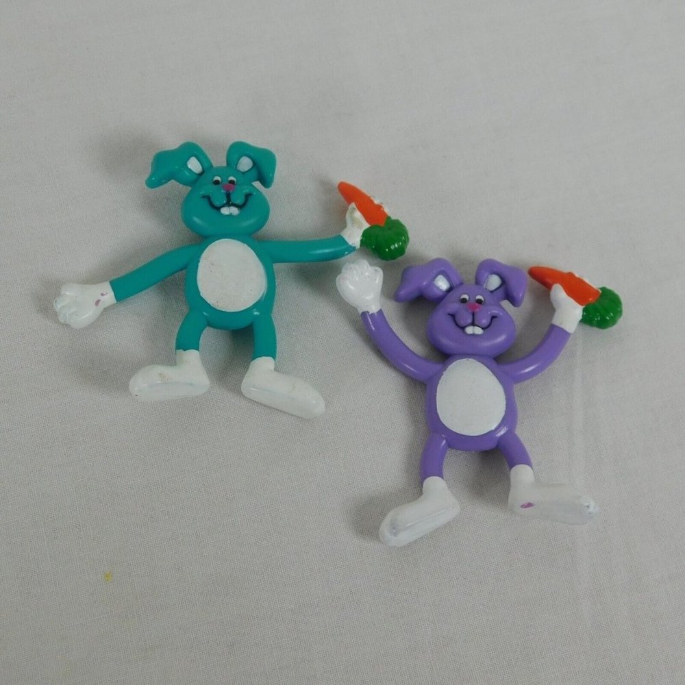 Set of 2 Russ Ben D Bunny Rabbit Easter Spring Bendy Posable Bendable Russ 2.5"